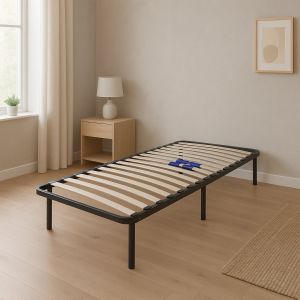 Sommier Cadre &agrave; lattes Renforc&eacute; 140x190 cm Compatible avec tous matelas Soutien r&eacute;glable 17 lattes en 9mm Structure m&eacute;tal 1,2 mm CADRE A LATTE MARION - Neuf