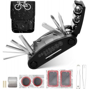 Kit Reparation V&eacute;lo Accessoire Vtt Trousse &Agrave; Outils De R&eacute;paration Pneu V&eacute;lo,16 En 1 Multitool Multifonctions Outillage Velo Pour L'&eacute;quitation En Plein Air(Noir) - Neuf