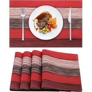 Eryi-Table Rouge Moderne Set De Table De Café Marron Sets De Table En Tissu Lin De Peinture D'art Abstrait Planche Rayures Sets De Table Colorés Pour Cuisine 32 X 45 Cm Lot De 4 Marron Set De Table ( - Neuf