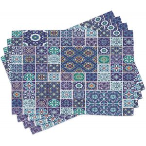 Eryi-Ethnique Lot De Sets De Table En 8 Pièces, Carrelage Mosaïque Traditionnelle, Tissu Lavable Pour Salle À Manger Et Cuisine, 30 Cm X 45 Cm, Vert Gris - Neuf