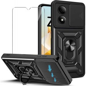 Kal-Coque Compatible Avec Zte Blade A33s (6.3") Et 1 X Verre Trempé Écran Film Protecteur - Pc Dur Et Tpu Silicone Housse Couverture Avec 360°Degrés Support Rotatif Étui Case Cover Noir - Neuf