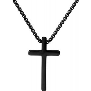 Trahoo-Collier Croix, Collier Pendentif Croix En Acier Inoxydable Noir Or Argenté Pourhomme Avec Chaîne En Boîte Colliers Pour Homme Cadeaux De Bijoux Chaîne En Croix Pour Homme Femme 41-71cm - Neuf