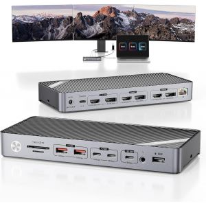 Displaylink Station D'Accueil Pour 3 Moniteurs Avec Chargeur 140 W, Station D'Accueil Usb-C 8K/4K Pour Macbook, Thunderbolt 4/3, Windows (3 X Hdmi, 3 X Displayport, 5 X Données Et Charge - Neuf