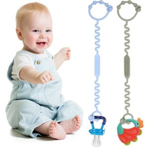 2 Pcs Attache Jouet Poussette,Attache Doudou Silicone B&eacute;b&eacute; Attache Tetine Attach Accessoires Pour Poussettes,Sangles De Jouets Pour B&eacute;b&eacute;,Chaise Haute,Berceau,Panier,Si&egrave;ge Auto,Panier - Neuf