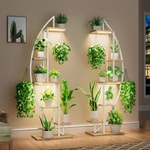 NouvelHorizonstore-Support pour plantes d'int&eacute;rieur en m&eacute;tal de 160 cm avec lampes de croissance &iquest; &Eacute;tag&egrave;re haute &agrave; 6 niveaux pour plusieurs plantes, pr&eacute;sentoir en demi-lune, support pour salon, terra - Neuf