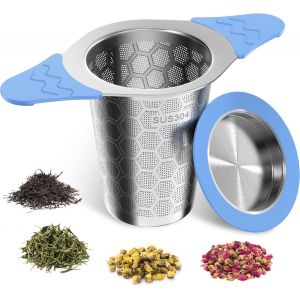 Kalanka-Filtre &Agrave; Th&eacute;, Infuseur Th&eacute; En 304 Acier Inoxydable, Avec Poign&eacute;e Et Couvercle En Silicone, Maille Fine, R&eacute;utilisable Infuseur &Agrave; Th&eacute;, Universel Pour Th&eacute;i&egrave;re, Mug, Tasse, Bouteille, Verre - Ble - Neuf
