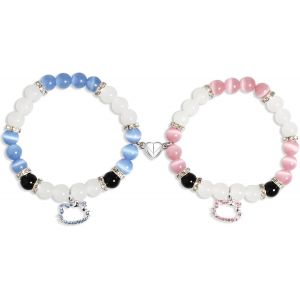 Eryi-Magnétique Bracelet Couple Amoureux Pour 2, Kitty D'amitié Fille Argent Connecté Femme Homme Meilleure Amie Cadeau St Valentin Anniversaire - Neuf