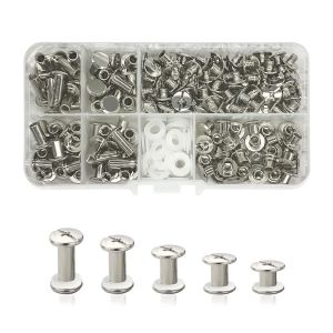 Lot de 80 vis Chicago 5/8/10/12/15 mm Chicago Vis de reliure Chicago Rivet à clous argentés Vis Chicago à tête cruciforme pour ceinture en cuir Bricolage Livre de scrapbooking - Neuf