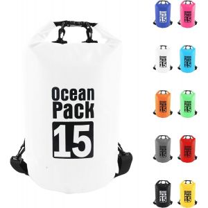 Kalanka-15l Sac Étanche Polyvalent, 2l/5l/10l/15l/20l/30l Blanc Waterproof Dry Bag Avec Longue Bandoulière Réglable Sac À Dos Confort Imperméable Pour Bateau/Kayak/Pêche/Rafting/Natation/Camping/Snow - Neuf