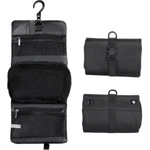 KALANKA-Trousse de Toilette ¿ Design Pliable ¿ Tissu Oxford Durable ¿ avec Crochet Robuste ¿ Trousse de Maquillage Compacte ¿ Idéale pour Voyage, Affaires, Camping, Fitness ¿ Noir - Neuf