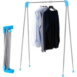 Tringle à vêtements pliable en acier inoxydabletélescopique de 33 à 27 cmstable et extensibleséchoir à linge tour réglable pour le linge à la maisonle campingles voyages en plein air (bleu) - Neuf