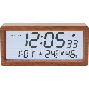 ChenQuanSarl-Réveil Numérique, Réveil En Bois Avec Grand Écran Lcd, Horloge De Table Numérique Avec Affichage De La Température, De L'Humidité Et De La Veilleuse, Horloge Numérique - Neuf
