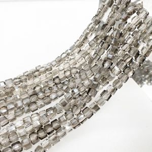 Kal-Lot De 98 Perles De Verre À Facettes - Perles De Verre Multicolores - Perles Carrées Simulées - Pour Travaux Manuels, Bracelets, Bijoux, Bagues, Colliers - Gris - 4 Mm - Neuf