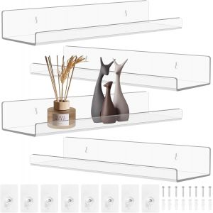 4 Pack &eacute;tag&egrave;res Flottantes en Acrylique, Etageres Murales en Acrylique Transparent, &eacute;tag&egrave;re de Rangement Murale pour la Maison, la Cuisine, Le Salon, &eacute;tag&egrave;re &agrave; &eacute;pices Invisible - Neuf