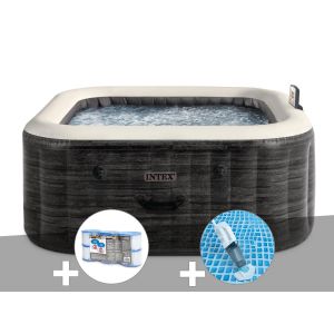 Kit spa gonflable Intex PureSpa Ardoise carr&eacute; Bulles 4 places + 6 filtres + Aspirateur - Neuf