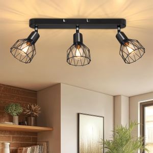 Subzonal-Luminaire Plafonnier Led 3 Spots, E14 Plafonnier Spot Interieur, Moderne Spots De Plafond Orientable, Eclairage De Plafond Noir Pour Chambre, Cuisine, Salon (Sans Ampoules) - Neuf