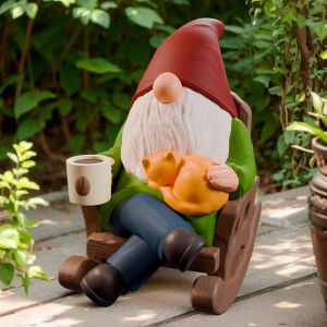 Mevronisshop-Statue De Nain De Jardin Humour, Résine Boire Du Café Rocking Chair Gnome Décoration De Jardin Exterieur Imperméable Pour Terrasse, Pelouse, Noël Interieur Décoration - Neuf