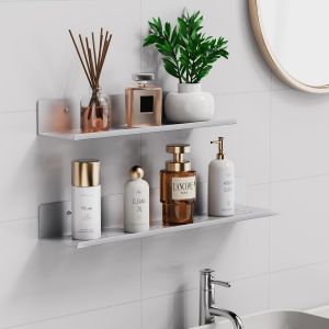 Senior-Etagere Salle De Bain Lot De 2 Etagere Douche Sans Per&ccedil;age Panier De Douche Etagere Murale Salle De Bain Aluminium Avec Base Creuse Miniature Rim Support Douche Auto-Adh&eacute;sif By Argent[L1201] - Neuf