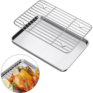 Subzonal-Plaque P&acirc;tisserie Avec Grille, Plaque Inox Four Rectangulaire, Plaque Perforee Patisserie Four 30x25x2,5 Cm,Facile &Agrave; Nettoyer,A Au Lave-Vaisselle Et R&eacute;sistant Four Pour Pizza,Biscuits,Viande - Neuf