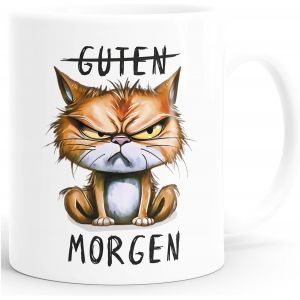 Eryi-® Tasse Morgenmuffel Chat Tasse De Bureau Avec Inscription Humoristique Bonjour Mimimi Montag Personnalisable Texte Bonjour Blanc/Rouge Standard - Neuf