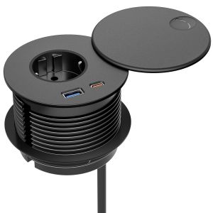 Bloc Prise Encastrable USB C PD20W, Multiprise Encastrable Plan de Travail avec 1 Prise fran&ccedil;aise, 1 Port Type C, 1 Port USB A, Prise Bureau pour la Cuisine, 80 mm de Diam&egrave;tre, C&acirc;ble de 2m - Neuf