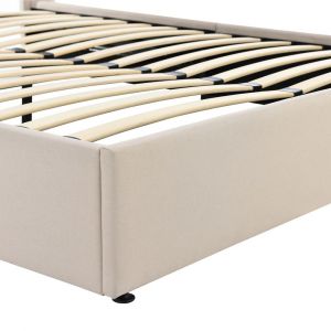 Lit Lit coffre lit de rangement cadre de lit plateforme capitonn&eacute; sommier &agrave; lattes en bois lit 140x200 cm en lin blanc cass&eacute; - Neuf