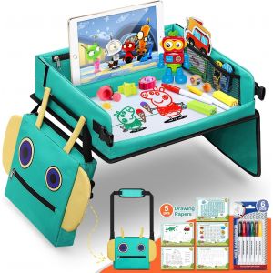 NouvelHorizonstore-Table de voyage 2 en 1 pour enfants, sac &agrave; dos robot amovible, multifonction, plateau de voyage pour voiture, pour enfants, table de voyage, ext&eacute;rieur, int&eacute;rieur, 5 papiers &agrave; dessi - Neuf
