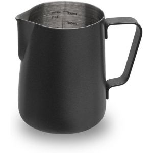 KAL-Pichet À Mousser Le Lait 350 Ml ¿ Pichet Vapeur Pour Expresso En Acier Inoxydable Pour Cappuccino, Latte Art, Accessoires Pour Machine À Café, Pot À Lait, Tasse À Lait, Noir - Neuf