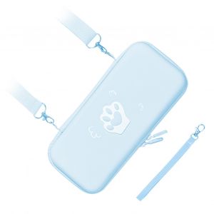 Etui De Transport Rigide En Cuir Pu Avec Motif Patte De Chat, Avec Bandouliere Et Dragonne, Pour Console De Jeu Switch, Bleu Jacinthe - Neuf