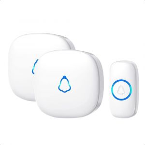 MDY-Sonnette sans Fil, Bouton de Sonnette sans Fil, 5 Niveaux de Volume, 1000 Pieds et Extension de Prise, Mode muet pour la Maison, la Classe ou Le Bureau - Blanc - Neuf