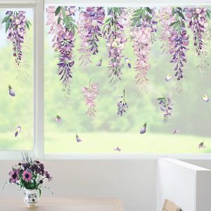 Stickers Fenetre Fleurs Vigne Printemps Autocollant Fenêtre Sticker Floral Violet Glycine Stickers Anti Collision Oiseaux Décoration Pour Chambre Salon Vitre - Neuf