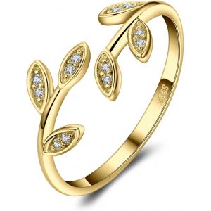 Kahfl-Bague Ouverte Réglable Zircone Cubique Anneau Femme Argent 925 Plaqué Or Jaune Or Rose,Bague De Fiançailles Feuilles D'olivier Bagues Anniversaire Mariage Promise Alliance,Bijoux Femme - Neuf