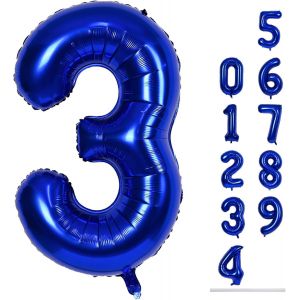 Grands Ballons Bleu Marine En Forme De Chiffres Pour Femmes - 101,6 Cm - Grand Format - Num&eacute;ro 3 - Film Aluminium Num&eacute;ros 0-9 - Auto-Gonflant - Ballons Num&eacute;ros 0-9 Pour Gar&ccedil;ons - Ballons Bleu Roi Pou - Neuf