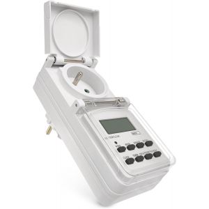 Minuterie num&eacute;rique d'ext&eacute;rieur - Prise IP44 fran&ccedil;aise - Timer d'ext&eacute;rieur avec Capuchon de Protection, 10 programmes, Protection Tactile renforc&eacute;e, Batterie de Secours - Blanc - Neuf