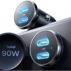 LORANKA-90W Ultra Rapide Allume Cigare USB C&iquest;Titanium Durable & 2 Ports PD3.0 &iquest; Chargeur Allume Cigare USB C, Chargeur Voiture Rapide pour Galaxy S25 S24 Ultra iPhone Air 17 16 15 Pro Max Plus iPad - Neuf