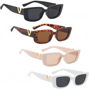 4 Pcs Lunettes De Soleil Vintage Petits Cadres Rectangulaires, Lunettes De Soleil Homme Et Femme, Lunettes De Soleil Rétro Anti-Uv 4 Styles Pour Décoration, Voyage, Bord De Mer, Extérieur - Neuf