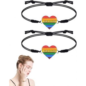 Eryi-2 Pièces Lgbt Heart Bracelet Pour Femmes Homme Bracelet Arc-En-Ciel, Bracelet Gay Pride, Bracelet Lesbien Et Gay, Bracelet Bff, Bracelet Lgbtq Pour Couple Magnétique - Neuf