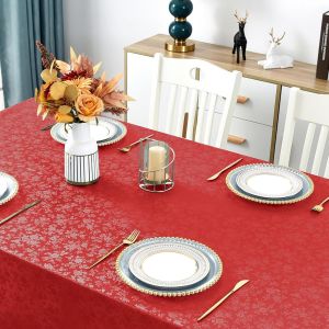 Nappe De Noël Plastifiée Carrée 80 X 80 Cm Anti-Taches Rouge Avec Motif Floral Élégant Pvc Nappe Cirée Imperméable Pour Le Nouvel An Fête Anniversaire, Pièce Maîtresse De Table Décorative - Neuf
