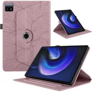 Kal-Coque Pour Tablette Xiaomi Pad 6 Max 14 Pouces 2023 &Eacute;tuis Rotation &Agrave; 360 Degr&eacute;s Avec Support Housse De Protection Cover Pu Cuir Flip Case Pour Xiaomi Pad 6 Max Coque, Rose Gold Arbre - Neuf