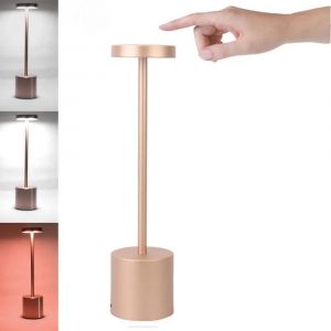 Ore-Lampe De Table Classique,Rechargeable Par Usb,Veilleuse À Gradation Continue,Tactile,Lampe De Bureau,3 Couleurs,Lampe De Chevet,Décoration De Bar D'hôtel-Rose Gold- - Neuf