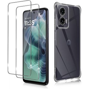 CAUC-2 Pi&egrave;ces Verre Tremp&eacute; pour Motorola Moto G35 5G et 1 Coque, 0.33MM Film Protection &eacute;cran, 9H Duret&eacute;, HD Transparent Vitre Protection, Antichoc Antirayures Souple TPU Bumper Housse - Neuf