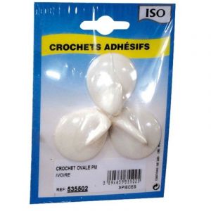 Iso - Crochet Adh&eacute;sif Ovale C&eacute;ramique Ivoire Pm Bl3 - Neuf