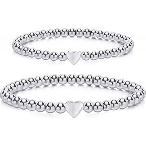 Eryi-2 Pièces Bracelet Femme, Coeur Bracelet Inoxydable, Bijoux Femme Avec Pendentifs C?Ur, Cadeau Femme Bracelet Elastique Délicat Et Extensible, Bracelet Personnalisé Cadeau Pour Fille - Neuf