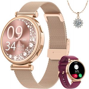 Montre Connectée Femme, 1.27"" Hd Smartwatch Avec Appel, Santé Au Féminin, 120+ Sports, 24h Fréquence Cardiaque, Sommeil, Spo2, Ip68 Podomètre Calorie Fitness Tracker Pour Ios Android Or Rose - Neuf