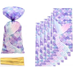 Sacs en cellophane personnalisés en forme de sirène pour fête à thème - Petits sacs vides avec attaches pour bonbons, biscuits, friandises - Décorations de fête d'anniversaire et de mariage - Neuf