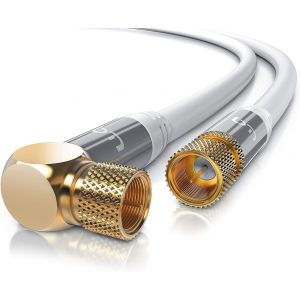 2m Câble d'antenne Satellite coaxial TV mâle à mâle,Connecteur F vers F coudé 90°,Plaqués Or,135 DB 75 Ohm-4K UHD Câble antenne satellite fiche F TV HD DVB-T2 Radio modem routeur-Blanc - Neuf