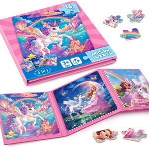 MDY-Puzzle MagnéTique Licorne pour Enfants,36 Puzzles De Voyage pour Les Enfants De 3 à 8 Ans,Puzzle De Fille pour AméLiorer L'Intelligence,Puzzle pour Tout - Petits,ActivitéS Avion pour Enfants - Neuf