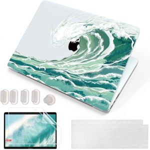 4 En 1 Ultra-Mince Coque Pour Macbook Air 13.6 Pouces M4 M3 M2 2022 2024 2025 Mod&egrave;le A3240 A3113 A2681, &Eacute;tui De Rigide Plastique & Prot&egrave;ge Clavier Pour Macbook Air 13 M4, Grande Vague 30 - Neuf