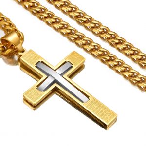 Sion L-Pendentif Nina Ifix Croix En Acier Inoxydable Pour Homme Et Femme, Collier Gourmette, 6mm, 18-36 "", Nouvelle Mode-18inch Or 45cm-Silver Gold - Neuf