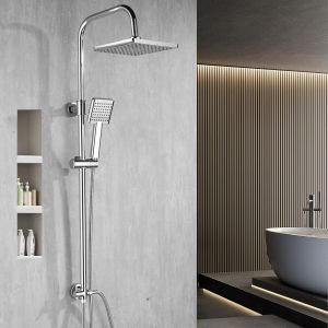 Ronvie Kit de barre de douche r&eacute;glable avec pommeau de douche carr&eacute; de 25,4 cm et pulv&eacute;risateur &agrave; main, valve de d&eacute;rivation en laiton &agrave; double fonction, syst&egrave;me anti-fuite r&eacute;glable en hauteur/angle - Neuf